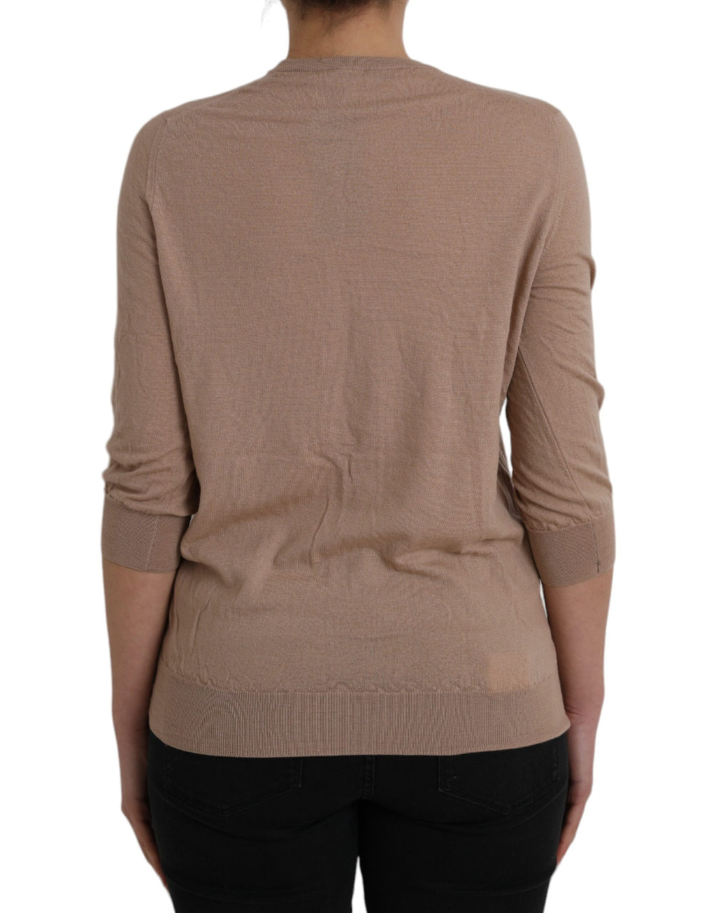 Dolce & Gabbana Braun Wolle Schwarz Spitze 3/4 Ärmel Bluse Top