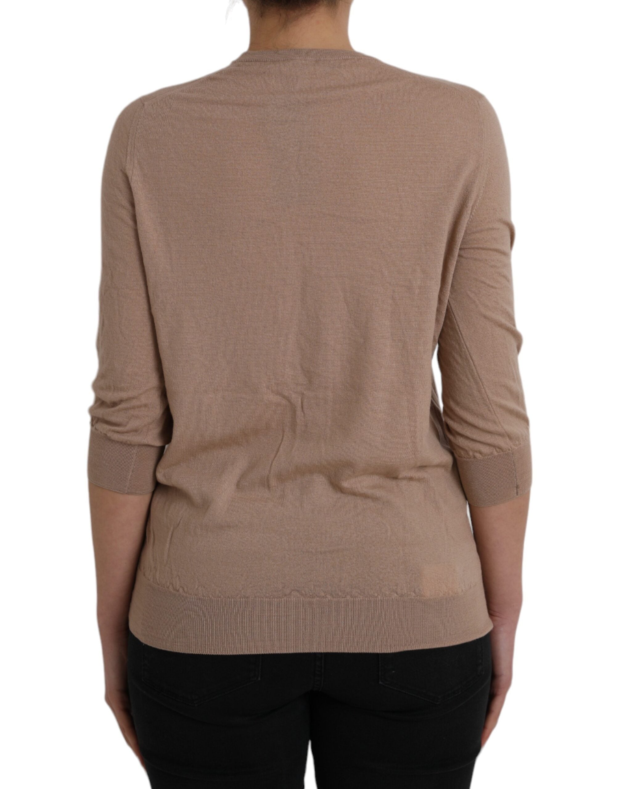 Dolce & Gabbana Braun Wolle Schwarz Spitze 3/4 Ärmel Bluse Top