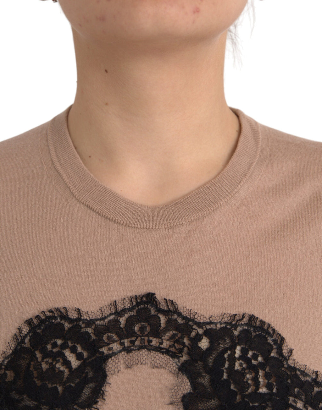 Dolce & Gabbana Braun Wolle Schwarz Spitze 3/4 Ärmel Bluse Top