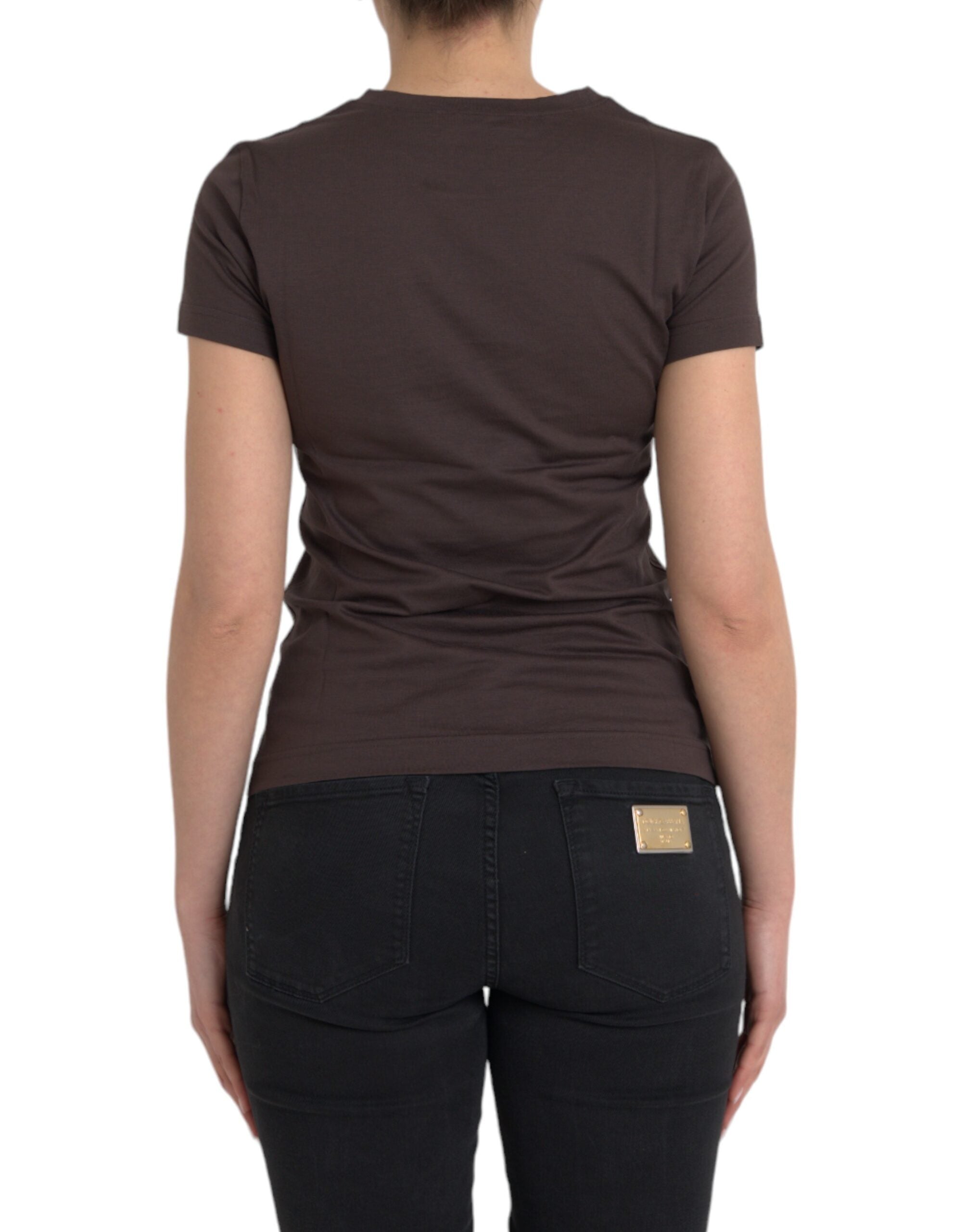 Dolce & Gabbana Braunes T-Shirt mit Rundhalsausschnitt und Motivdruck 2017