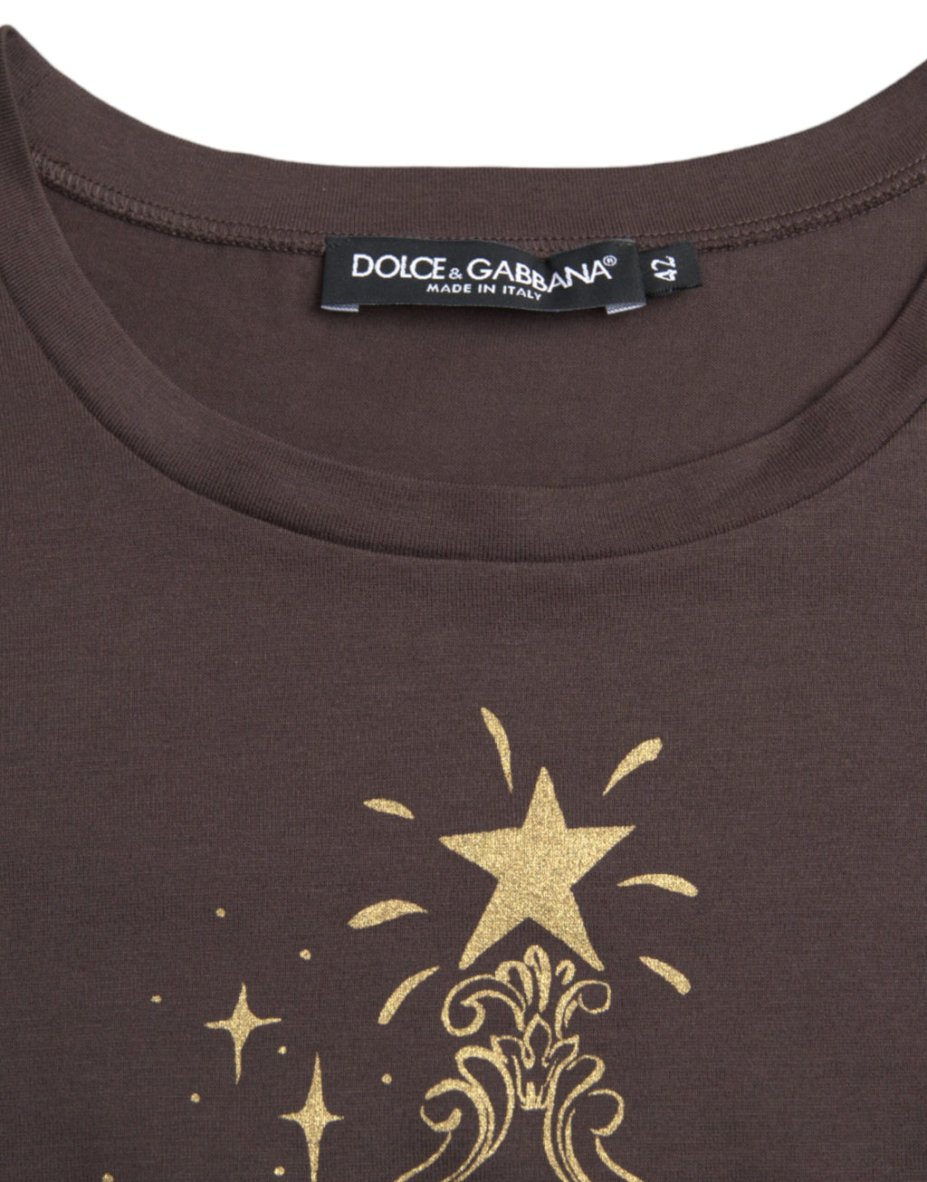 Dolce & Gabbana Braunes T-Shirt mit Rundhalsausschnitt und Motivdruck 2017