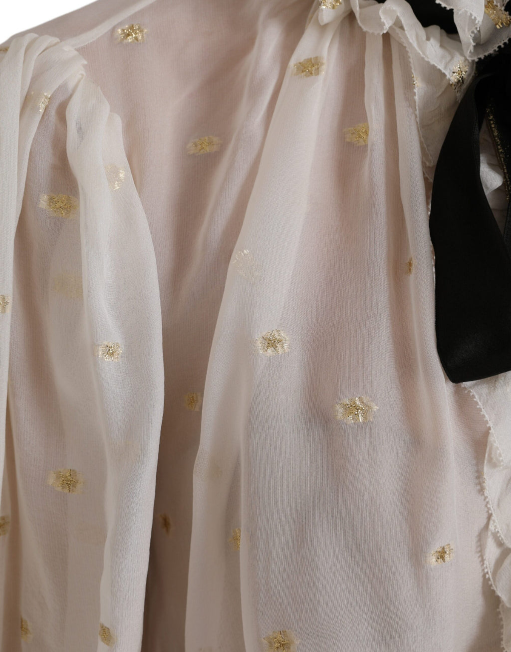 Dolce & Gabbana Off White Seidenmischung Ascot-Kragen Bluse Top