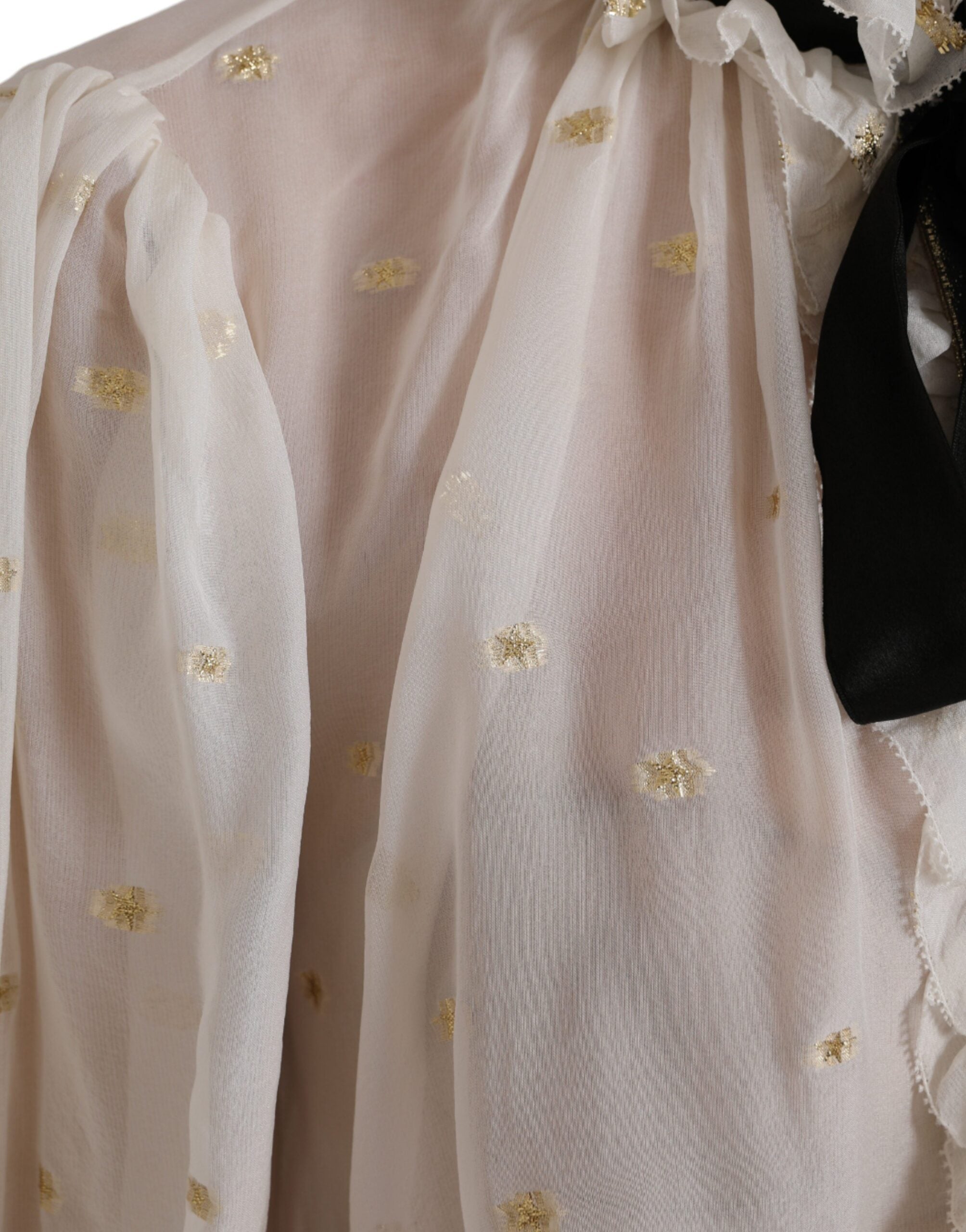 Dolce & Gabbana Off White Seidenmischung Ascot-Kragen Bluse Top