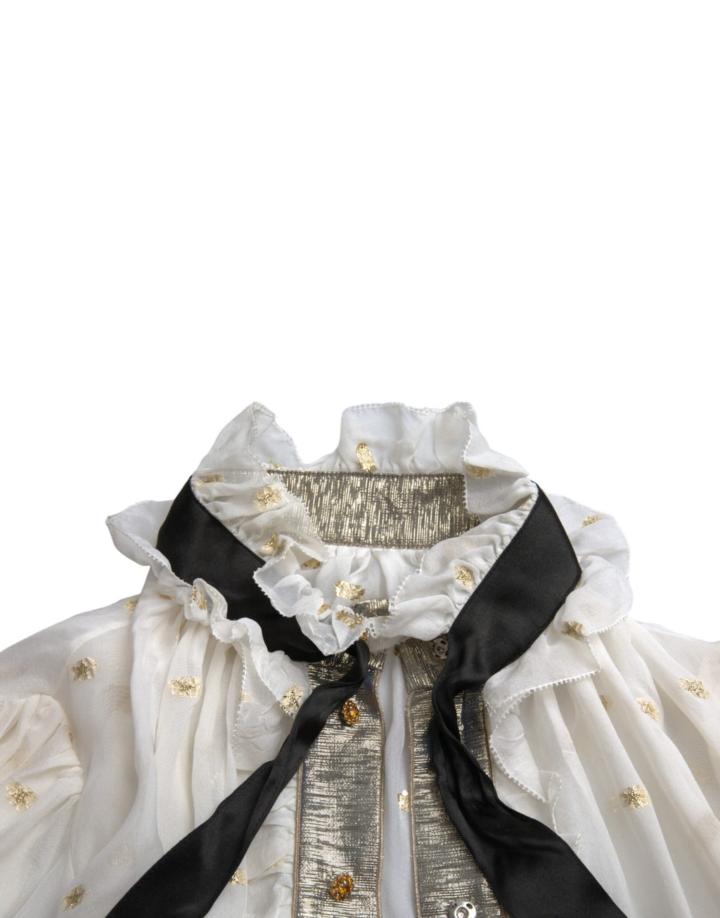 Dolce & Gabbana Off White Seidenmischung Ascot-Kragen Bluse Top