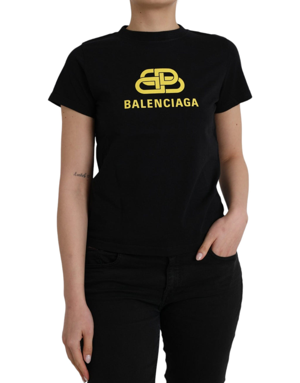 Balenciaga Schwarzes Baumwoll-Logo-T-Shirt mit Rundhalsausschnitt und kurzen Ärmeln