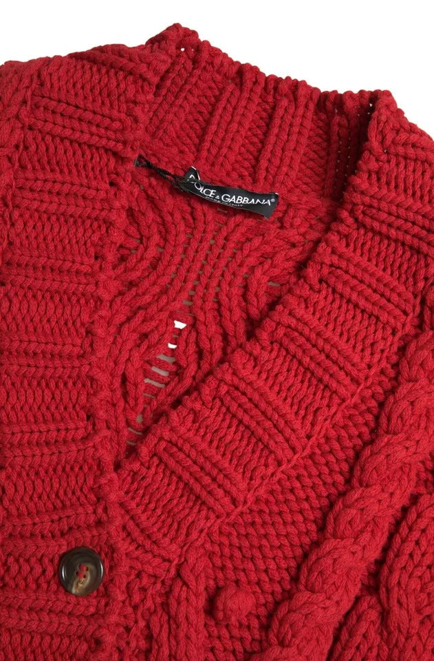 Dolce & Gabbana Rote Strickjacke mit Knopfleiste aus Wolle