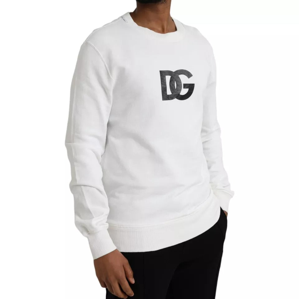 Dolce & Gabbana Weißer Logo-Baumwollpullover mit Rundhalsausschnitt