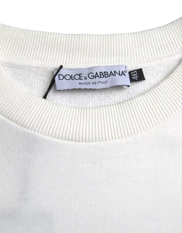 Dolce & Gabbana Weißer Logo-Baumwollpullover mit Rundhalsausschnitt
