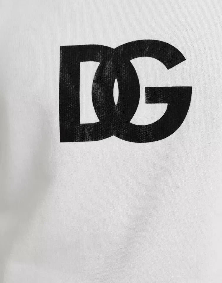 Dolce & Gabbana Weißer Logo-Baumwollpullover mit Rundhalsausschnitt