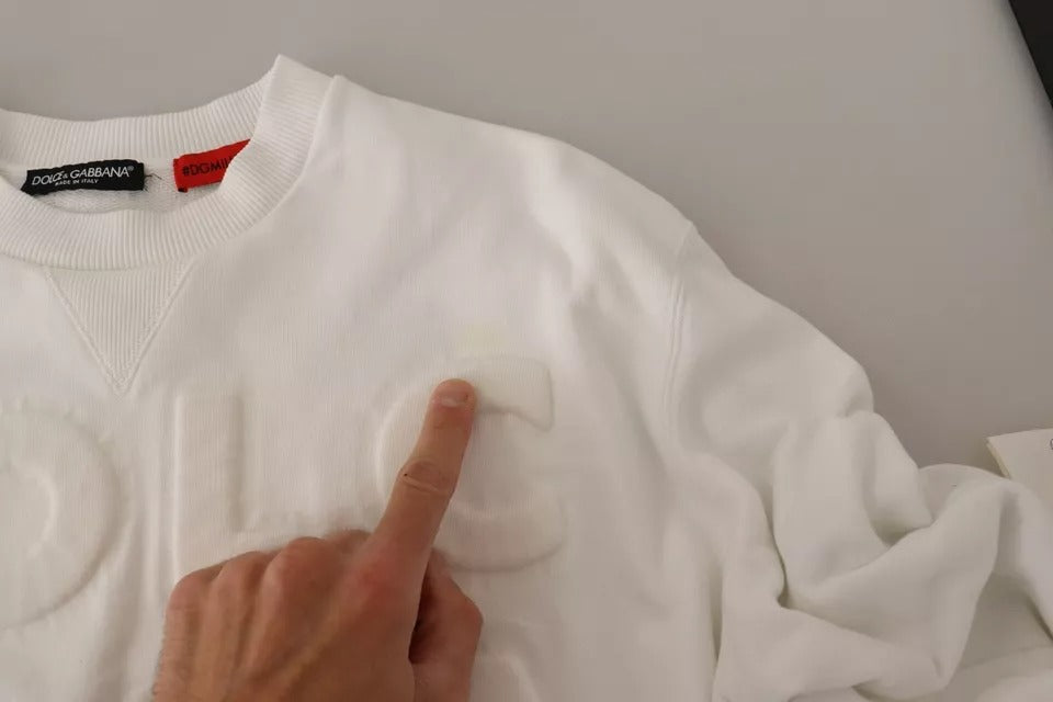 Dolce & Gabbana Weißes Sweatshirt aus Baumwolle mit Logoprägung Pullover