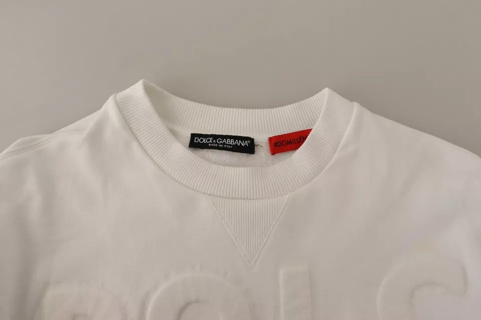 Dolce & Gabbana Weißes Sweatshirt aus Baumwolle mit Logoprägung Pullover