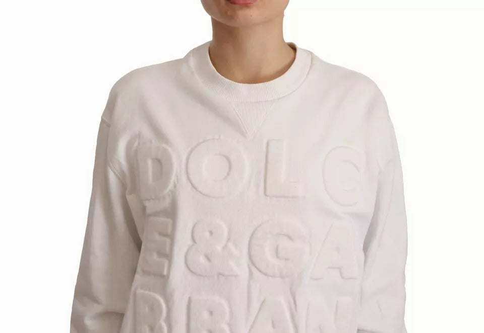Dolce & Gabbana Weißes Sweatshirt aus Baumwolle mit Logoprägung Pullover