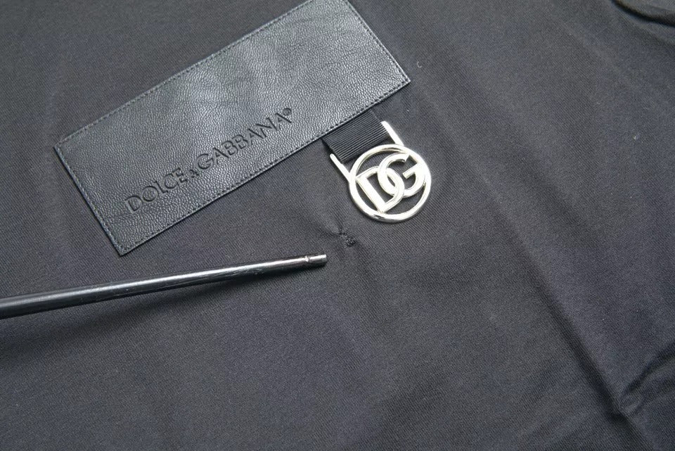 Dolce & Gabbana Schwarzes Logo-Patch T-Shirt mit Rundhalsausschnitt aus Baumwolle