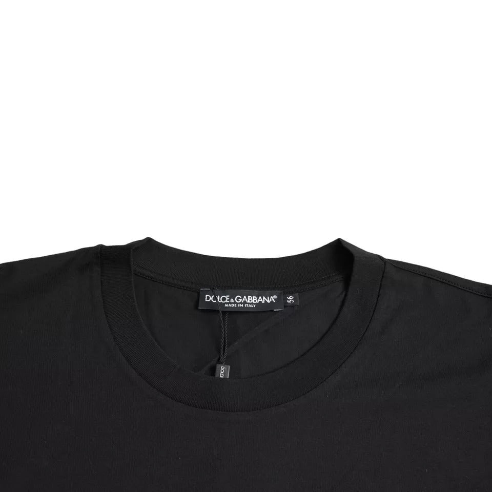 Dolce & Gabbana Schwarzes Logo-Patch T-Shirt mit Rundhalsausschnitt aus Baumwolle