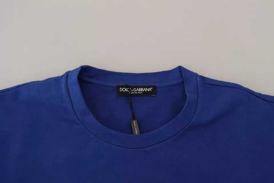 Dolce & Gabbana Blaues Baumwoll-T-Shirt mit Logodruck und Rundhalsausschnitt