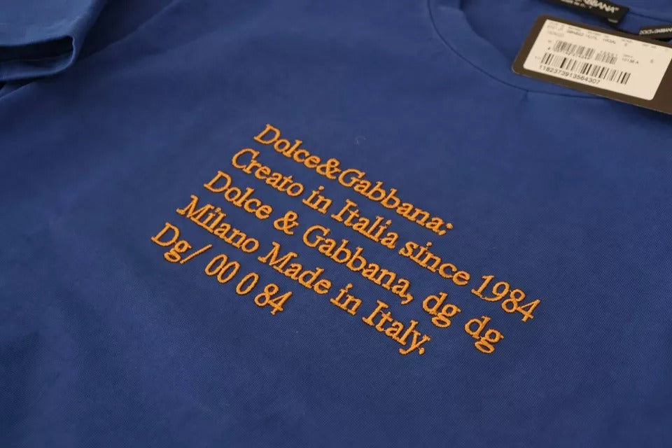 Dolce & Gabbana Blaues Baumwoll-T-Shirt mit Logodruck und Rundhalsausschnitt