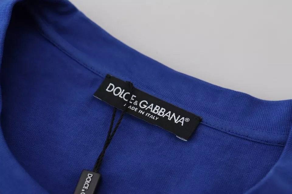Dolce & Gabbana Blaues Baumwoll-T-Shirt mit Logodruck und Rundhalsausschnitt