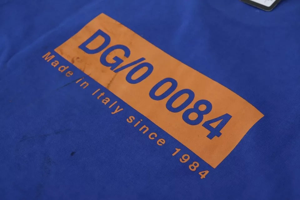 Dolce & Gabbana Blaues Baumwoll-T-Shirt mit Logodruck und Rundhalsausschnitt