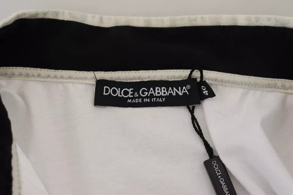 Dolce & Gabbana Weißes T-Shirt mit bedrucktem Ascot-Kragen aus Baumwolle