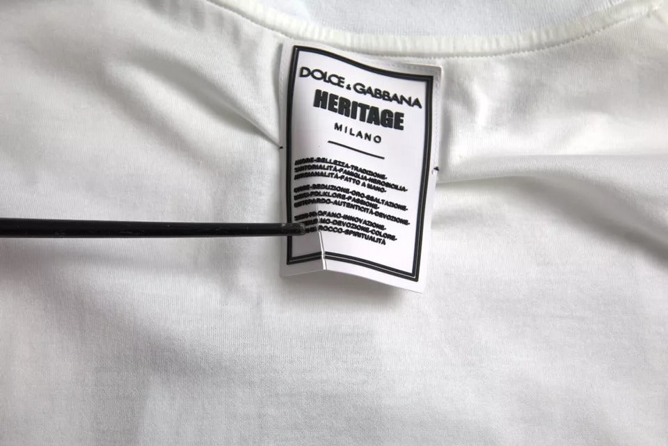 Dolce & Gabbana Weißes Baumwoll-T-Shirt mit Rundhalsausschnitt und Löwenkrone