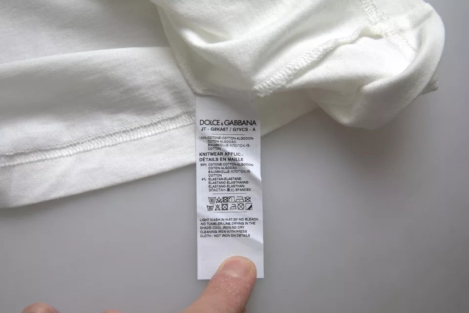 Dolce & Gabbana Weißes Baumwoll-T-Shirt mit Rundhalsausschnitt und Löwenkrone