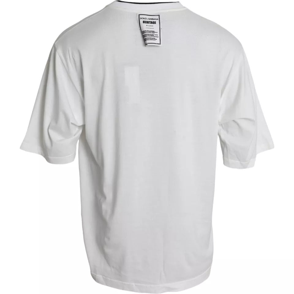 Dolce & Gabbana Weißes Baumwoll-T-Shirt mit Rundhalsausschnitt und Löwenkrone