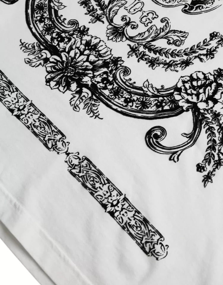 Dolce & Gabbana Weißes Baumwoll-T-Shirt mit Rundhalsausschnitt und Löwenkrone
