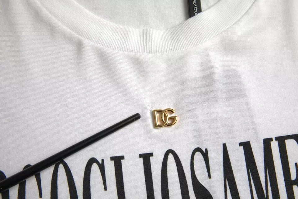 Dolce & Gabbana Weißes Logo Baumwoll-Rundhals-T-Shirt mit kurzen Ärmeln
