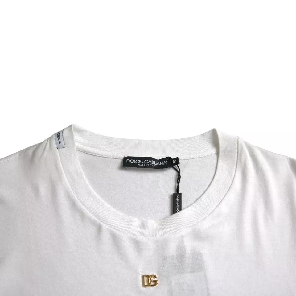 Dolce & Gabbana Weißes Logo Baumwoll-Rundhals-T-Shirt mit kurzen Ärmeln
