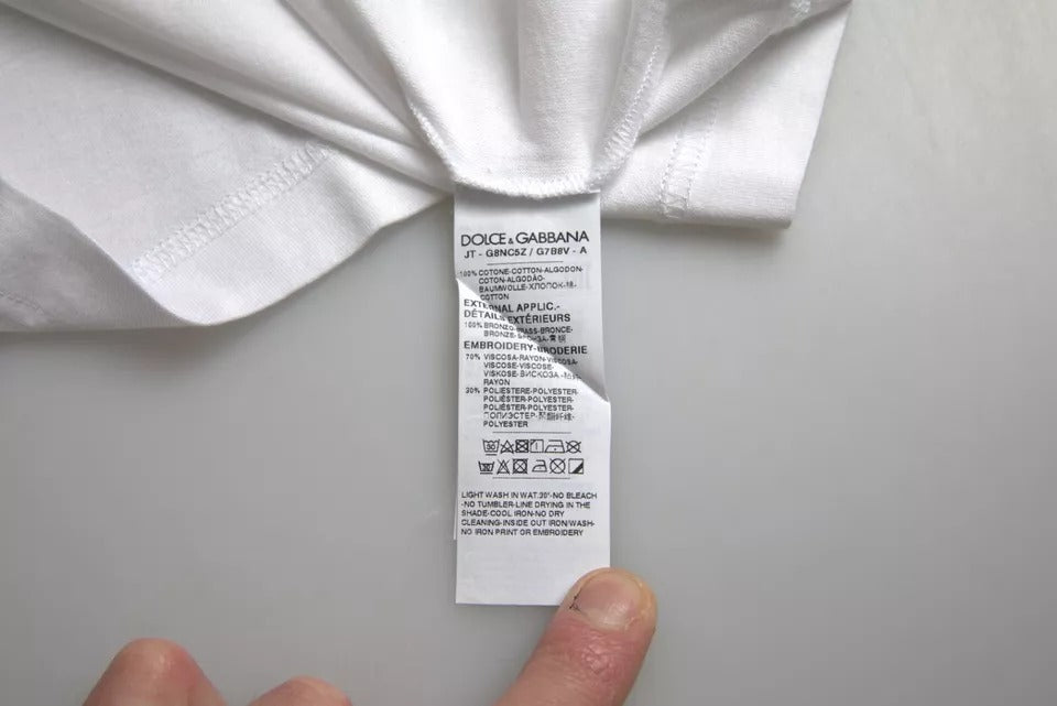 Dolce & Gabbana Weißes Logo Baumwoll-Rundhals-T-Shirt mit kurzen Ärmeln