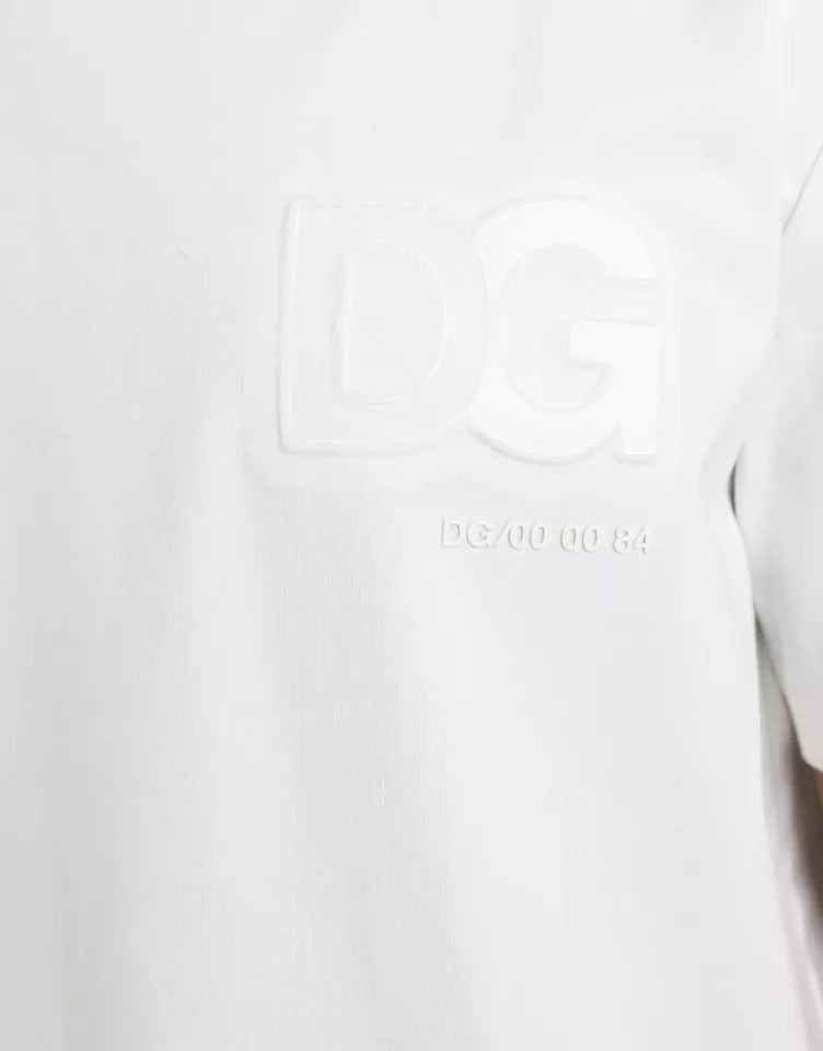 Dolce & Gabbana Weißes T-Shirt mit Logo-Prägung aus Baumwolle mit Rundhalsausschnitt