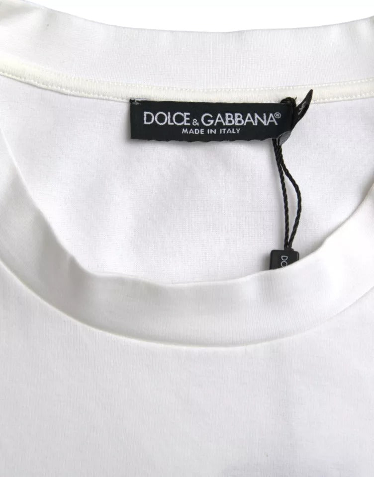 Dolce & Gabbana Weißes T-Shirt mit Logo-Prägung aus Baumwolle mit Rundhalsausschnitt