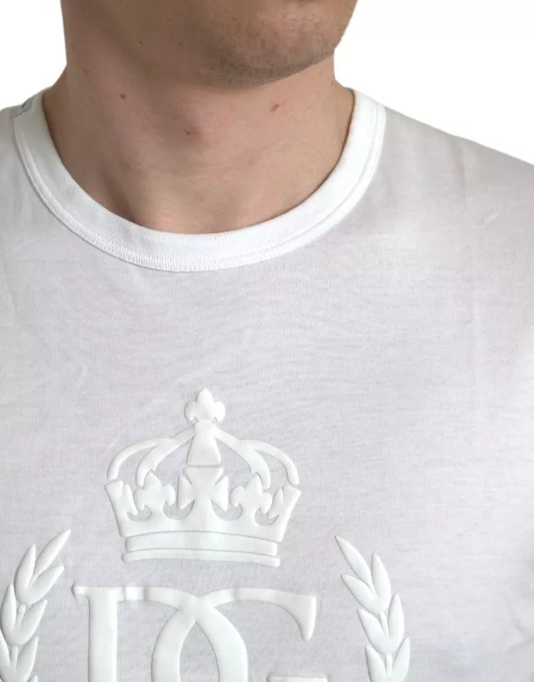 Dolce & Gabbana Weißes T-Shirt mit Rundhalsausschnitt und kurzen Ärmeln mit Logo-Prägung