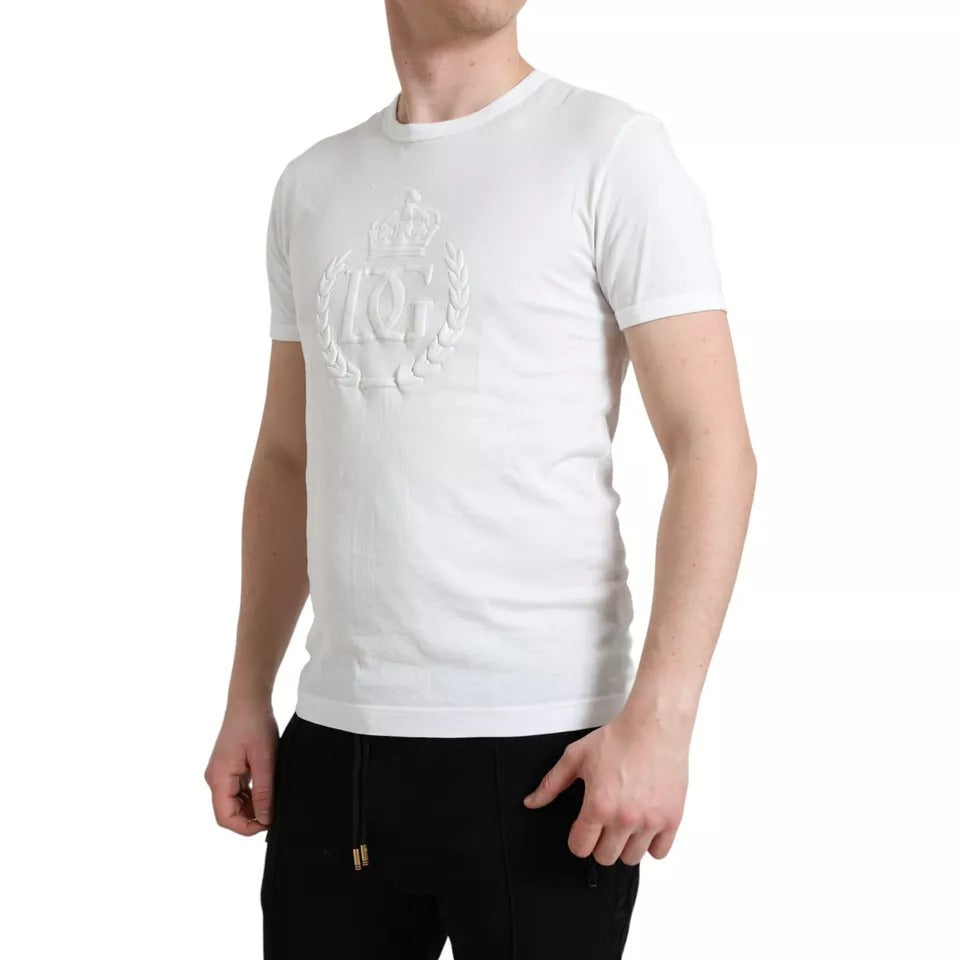Dolce & Gabbana Weißes T-Shirt mit Rundhalsausschnitt und kurzen Ärmeln mit Logo-Prägung