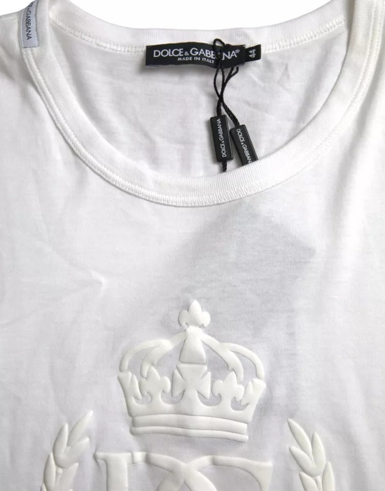 Dolce & Gabbana Weißes T-Shirt mit Rundhalsausschnitt und kurzen Ärmeln mit Logo-Prägung