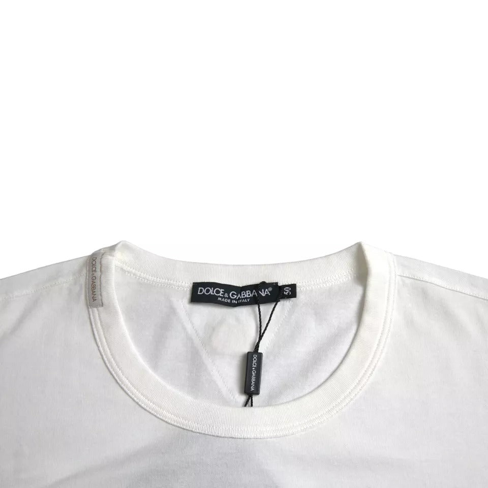 Dolce & Gabbana Weißes Logo-Blumen-Baumwoll-T-Shirt mit Rundhalsausschnitt