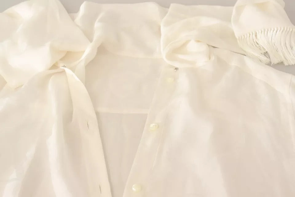 Dolce & Gabbana Weiße Bluse Ascot-Kragen Hemd Seide Knopfleiste