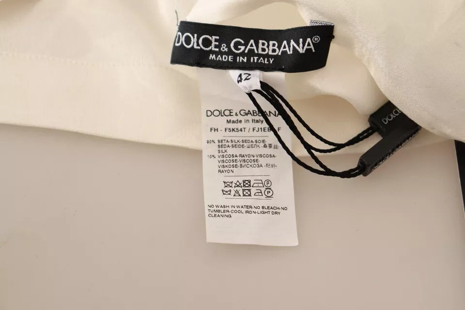 Dolce & Gabbana Weiße Bluse Ascot-Kragen Hemd Seide Knopfleiste