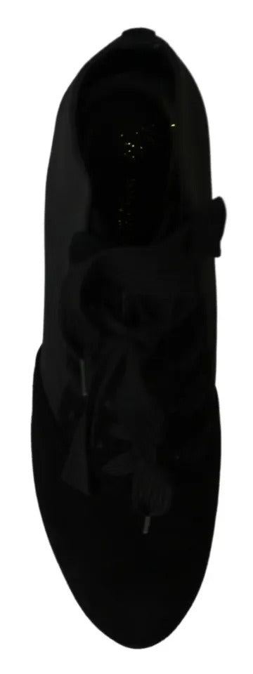 Dolce & Gabbana Schwarze Wildleder Stretch Stiefeletten Booties Schuhe