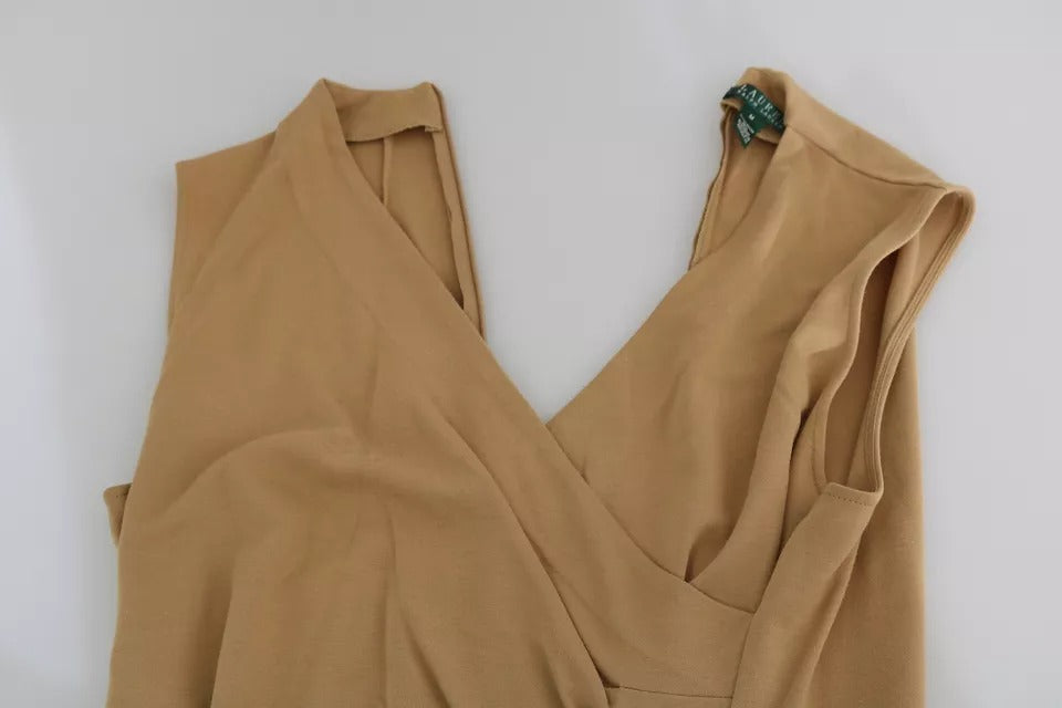 Ralph Lauren Braunes knielanges V-Ausschnitt-Shift-Kleid aus Viskose