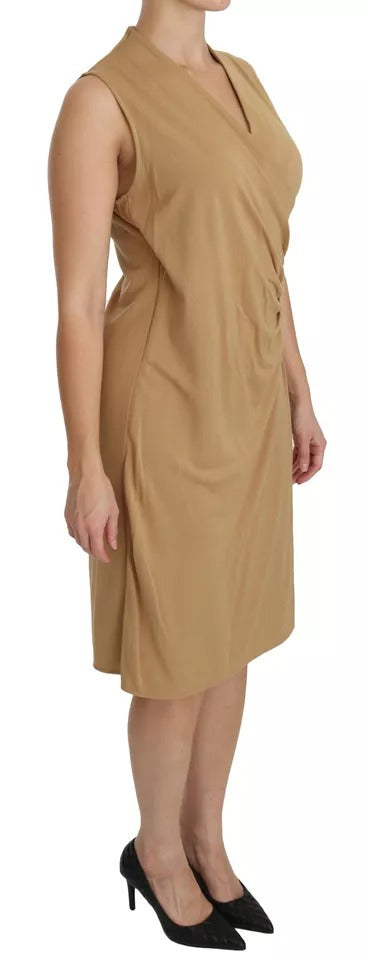 Ralph Lauren Braunes knielanges V-Ausschnitt-Shift-Kleid aus Viskose