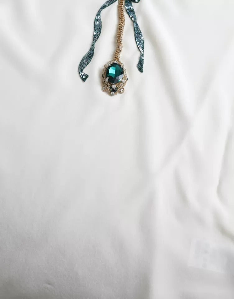 Dolce & Gabbana Weißes Seidenkristall 3/4 Ärmel Blusenoberteil