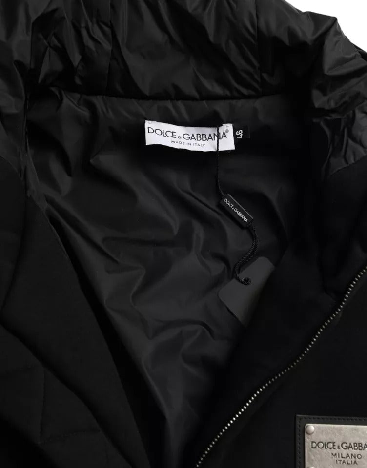 Dolce & Gabbana Schwarze Baumwolle mit Kapuze Logo Bomber Männer Jacke