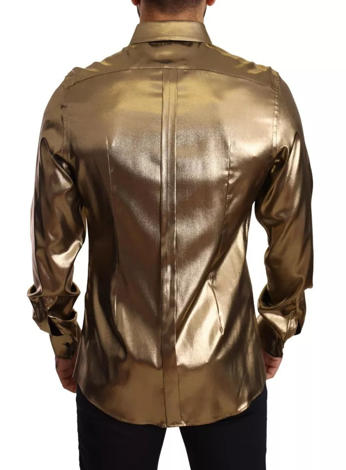 Dolce & Gabbana Metallic Gold DG Bestickte Krone Seidentop Shirt