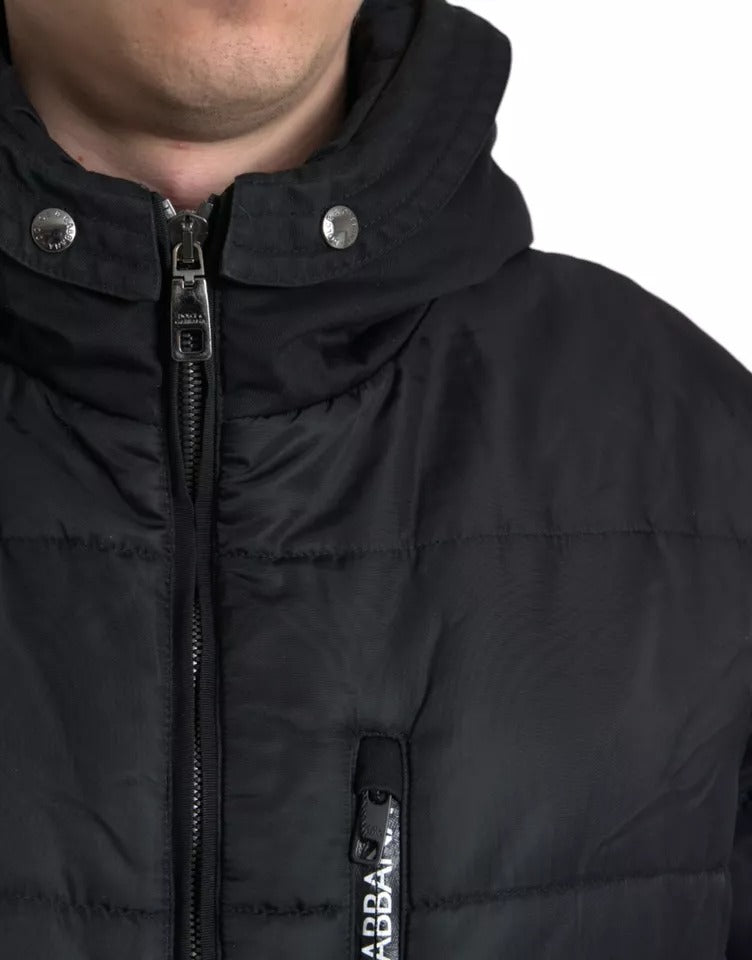 Dolce & Gabbana Schwarzer Nylon-Parka-Mantel mit Kapuze Winterjacke