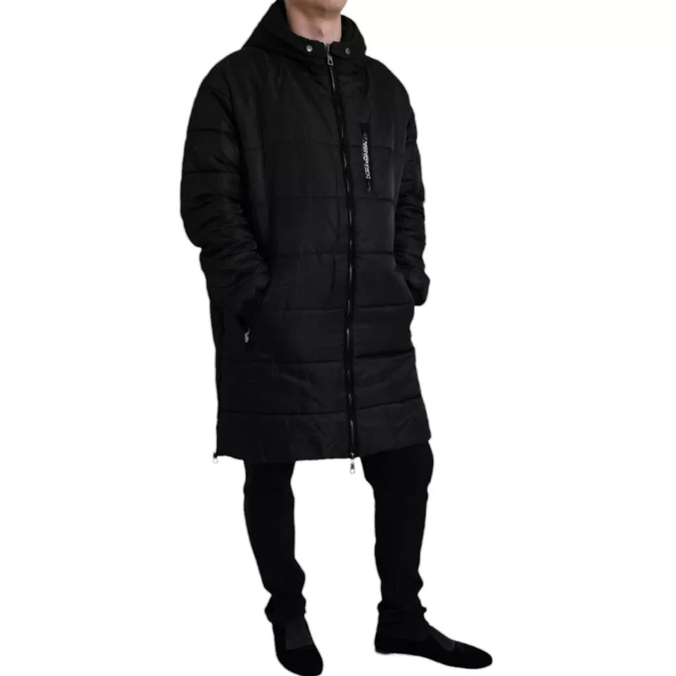 Dolce & Gabbana Schwarzer Nylon-Parka-Mantel mit Kapuze Winterjacke