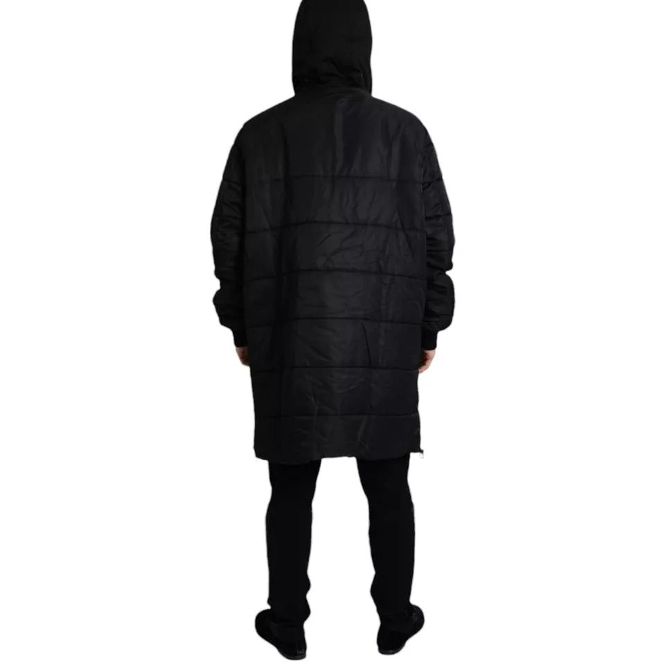 Dolce & Gabbana Schwarzer Nylon-Parka-Mantel mit Kapuze Winterjacke