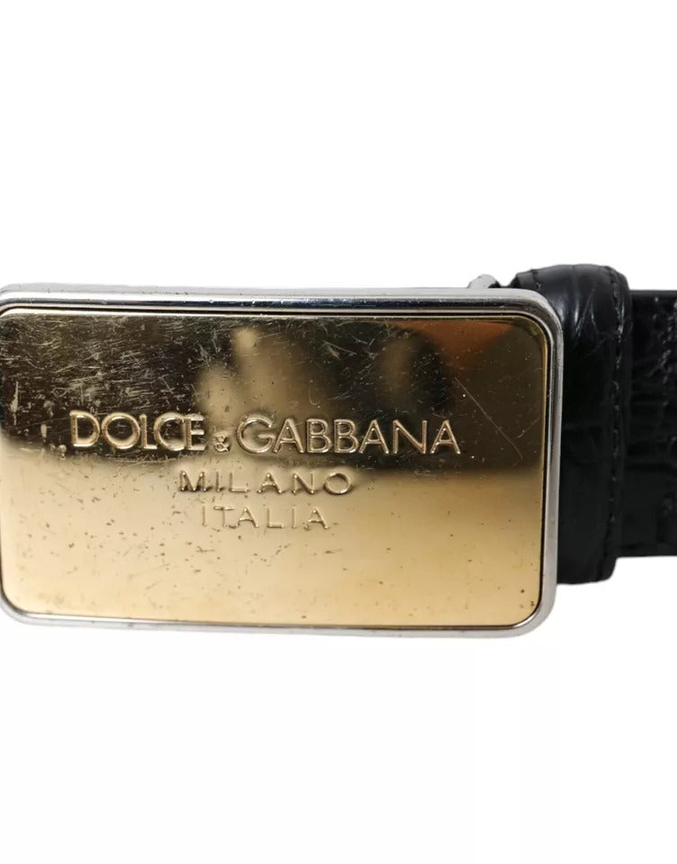 Dolce & Gabbana Schwarzer Exotenledergürtel mit goldener Metallschnalle