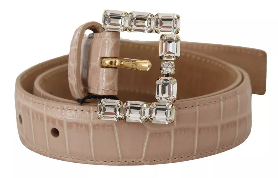 Dolce & Gabbana Damen-Gürtel aus beigem Leder mit Kristallschnalle