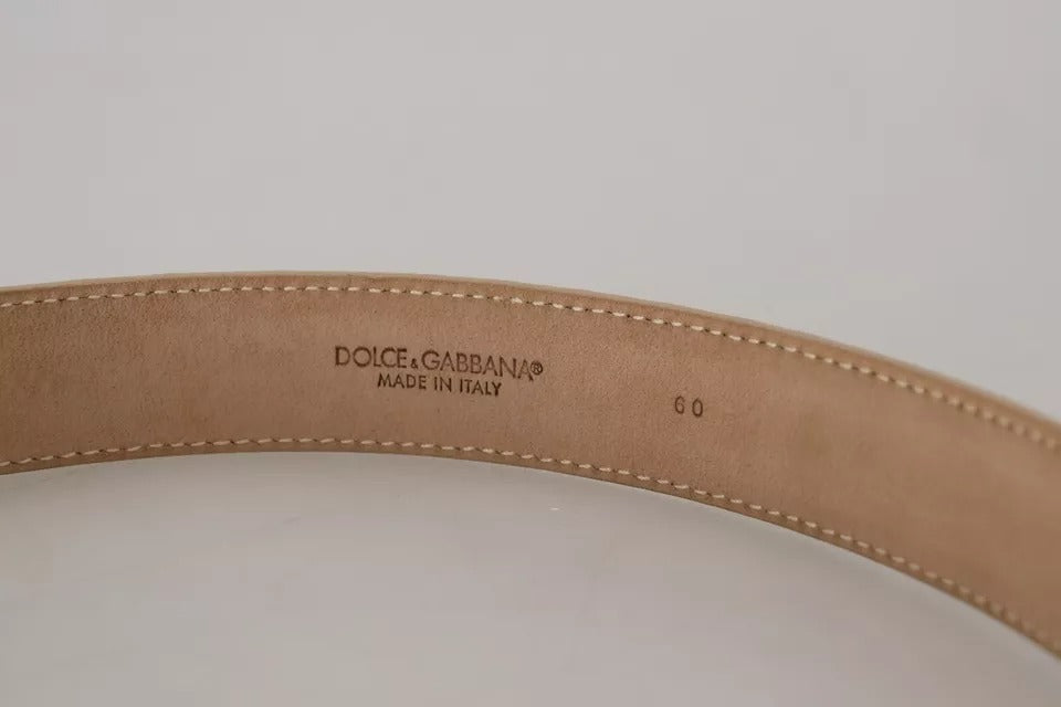 Dolce & Gabbana Damen-Gürtel aus beigem Leder mit Kristallschnalle